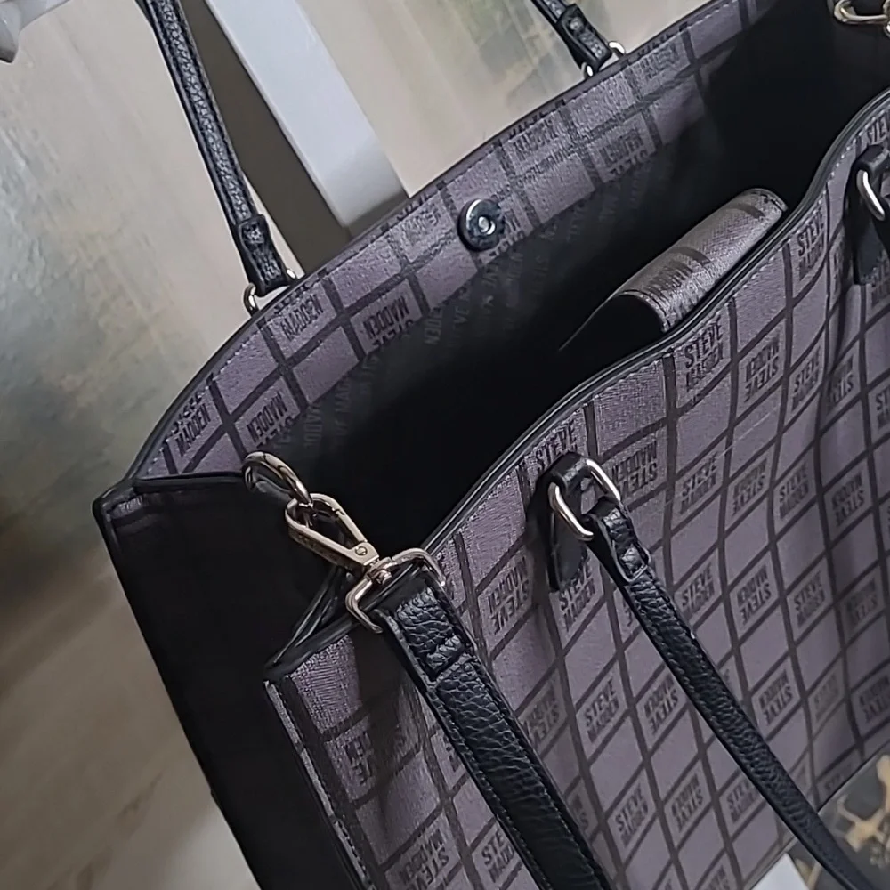 Steve Madden oversized over the shoulder tote bag purse faux leather black bag